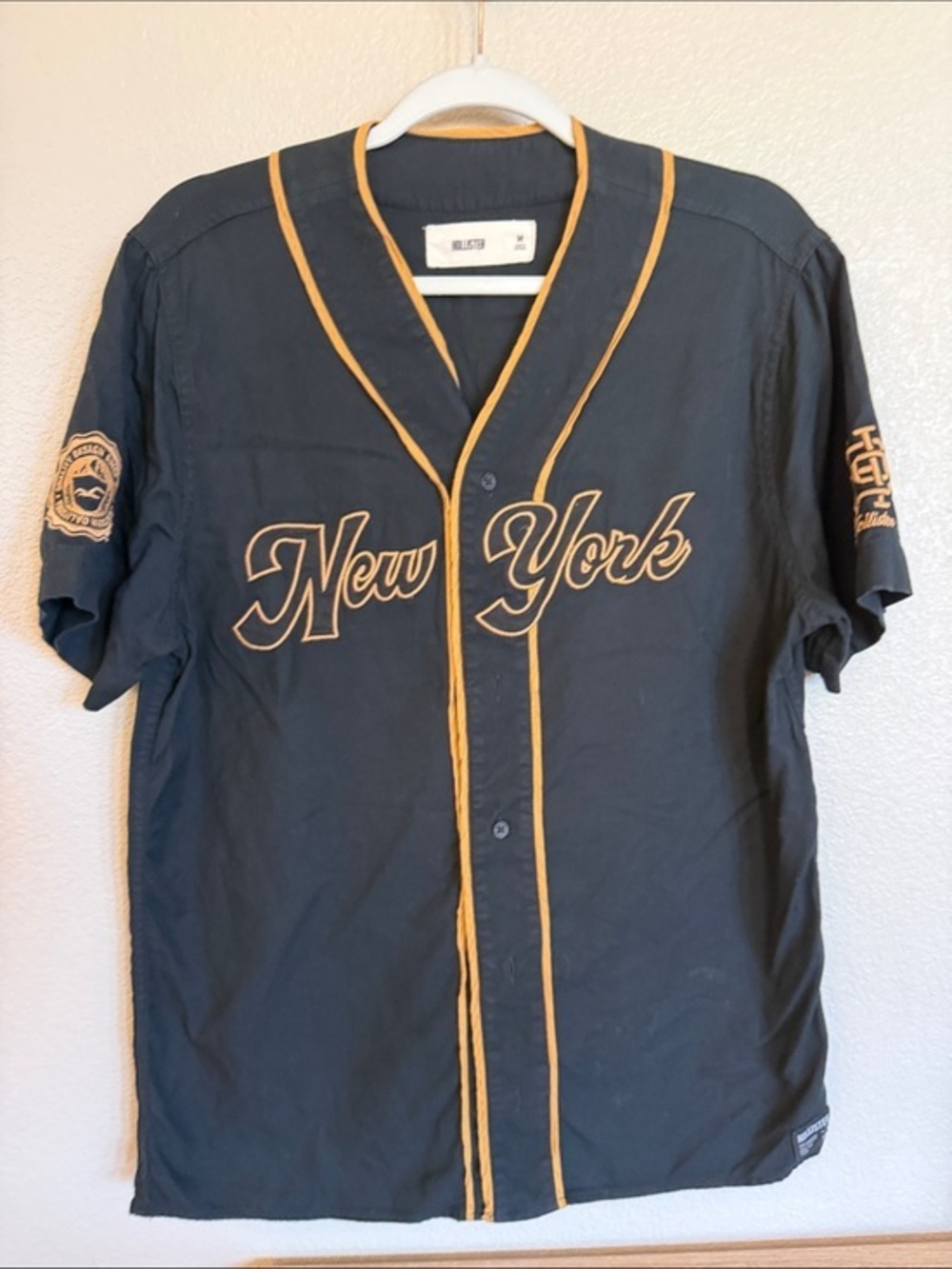 Hollister Navy Baseball Jersey with Gold Piping